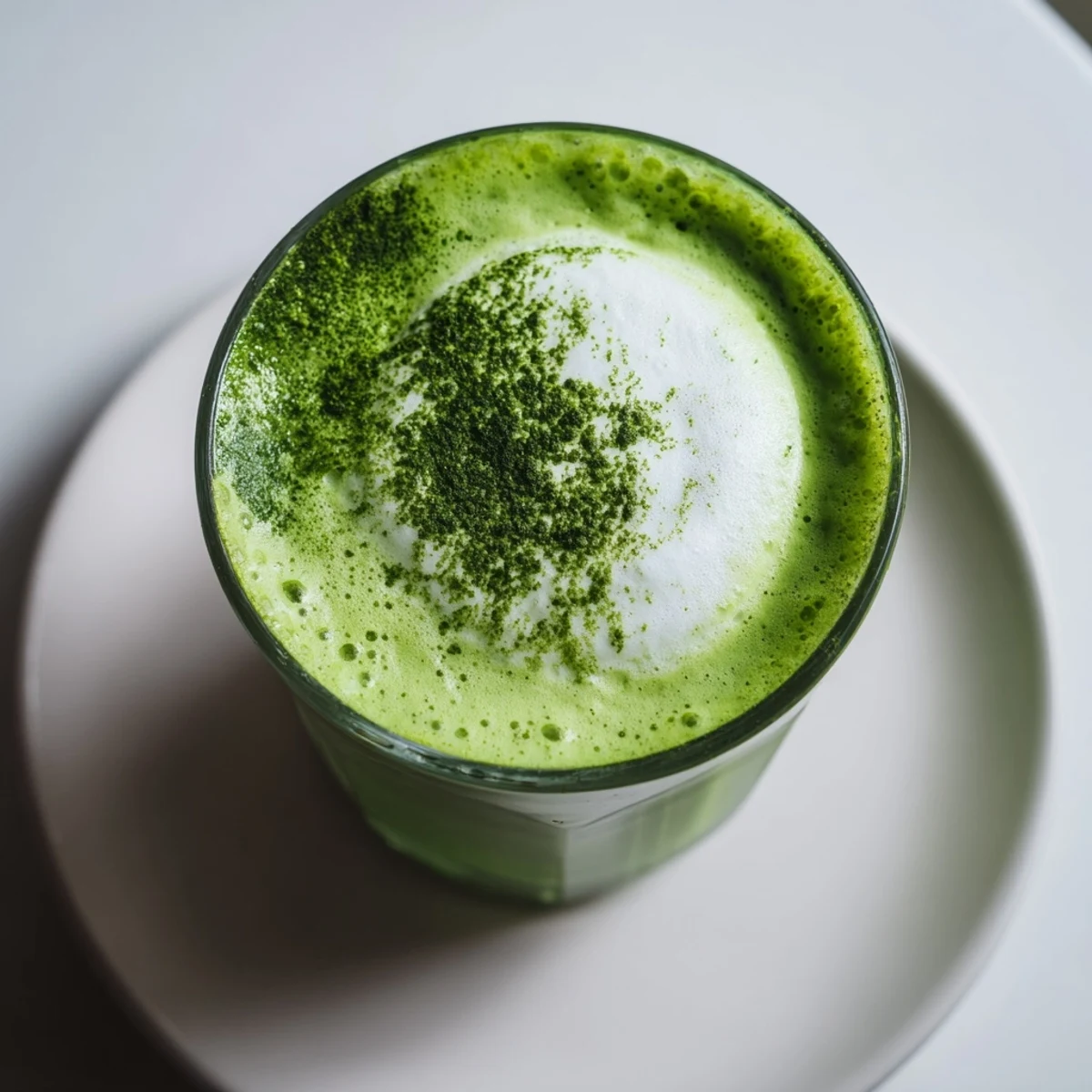 Rich, emerald Creamy Matcha Latte visually tantalizes, promising a smooth, perfectly combined, energizing beverage.