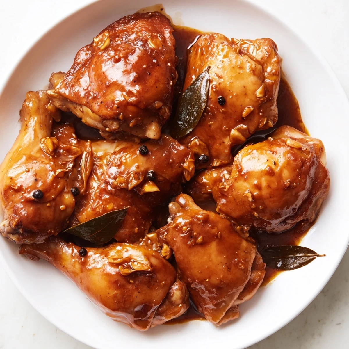 Tender Filipino Chicken Adobo with glistening sauce, a savory and tangy family favorite.
