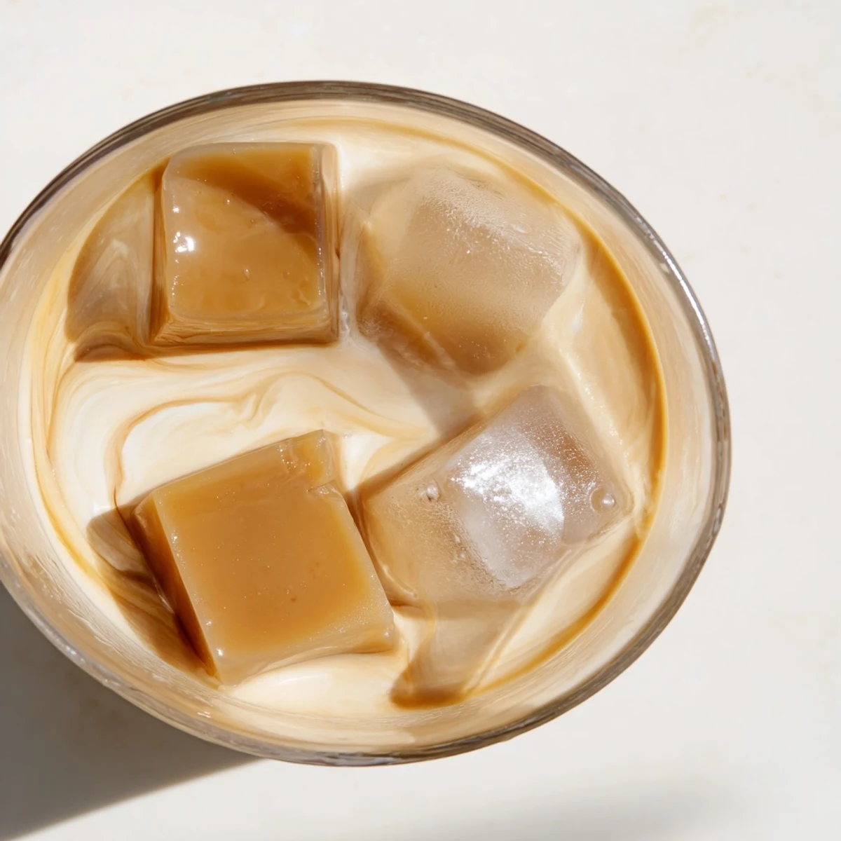 Enjoy a layered Coffee Jelly Drink: coffee jelly submerged in a sweet, creamy milk drink.