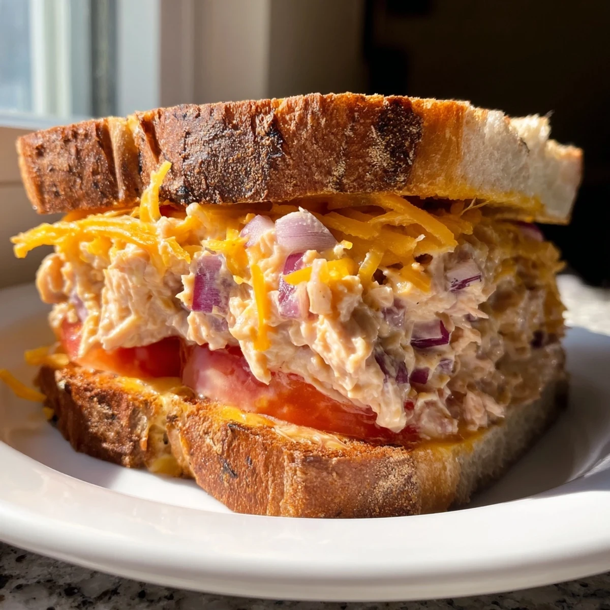 Golden-brown Spicy Tuna Melt sandwiches sliced and ready to serve with a satisfying crunch.
