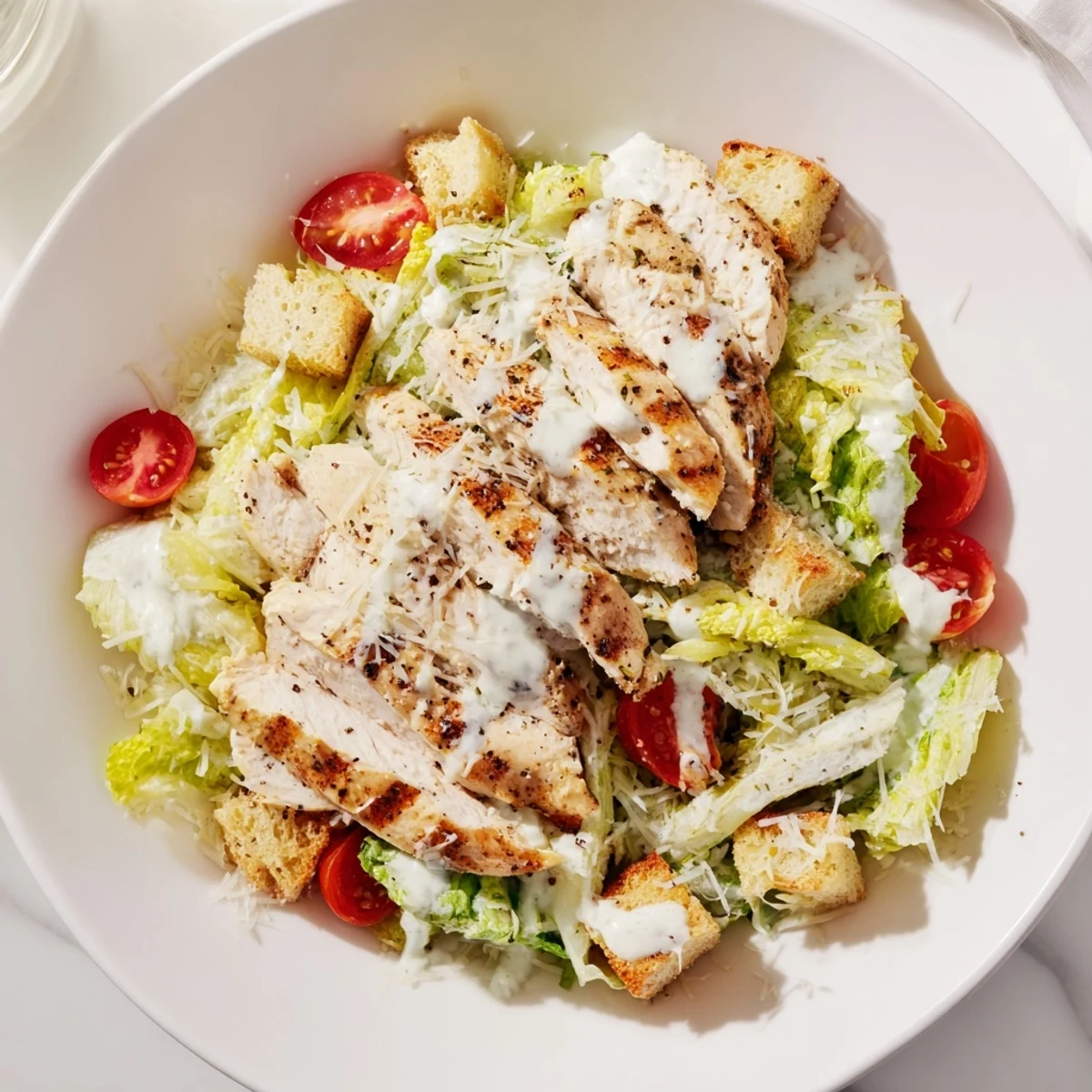 Grilled Yogurt Caesar Grilled Chicken Salad: a flavorful, healthy salad with juicy grilled chicken and creamy dressing.