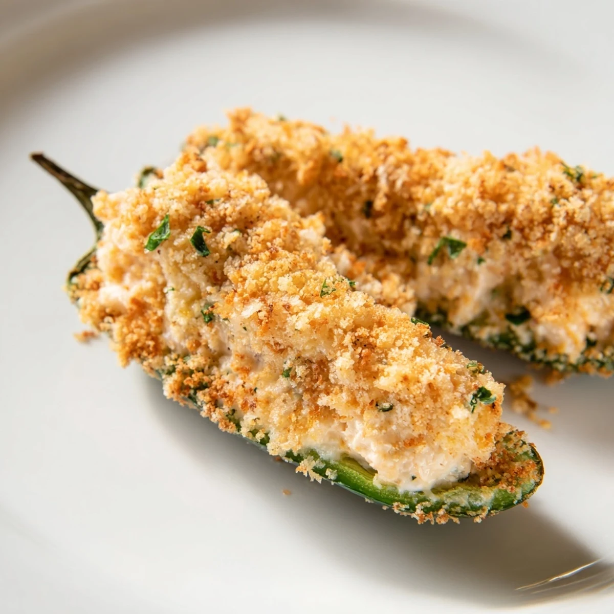 A close-up shows Cajun Crab Poppers with golden panko topping, creamy filling, and smoky paprika against parchment for a game day appetizer.