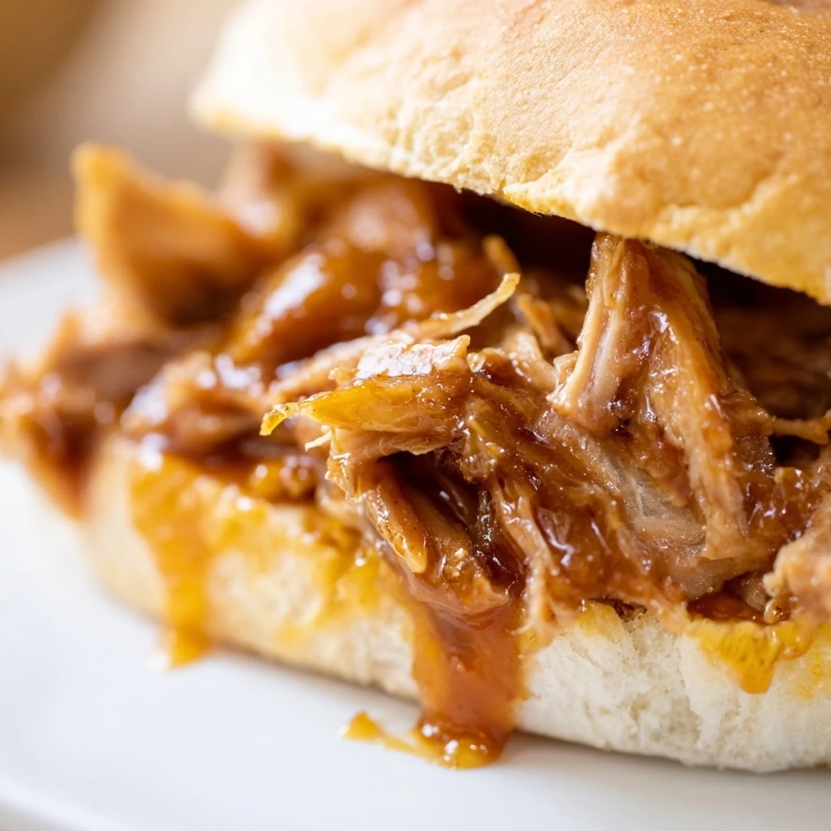 Slow-cooked applesauce pulled pork sandwiches piled high on a toasted bun with tangy coleslaw.
