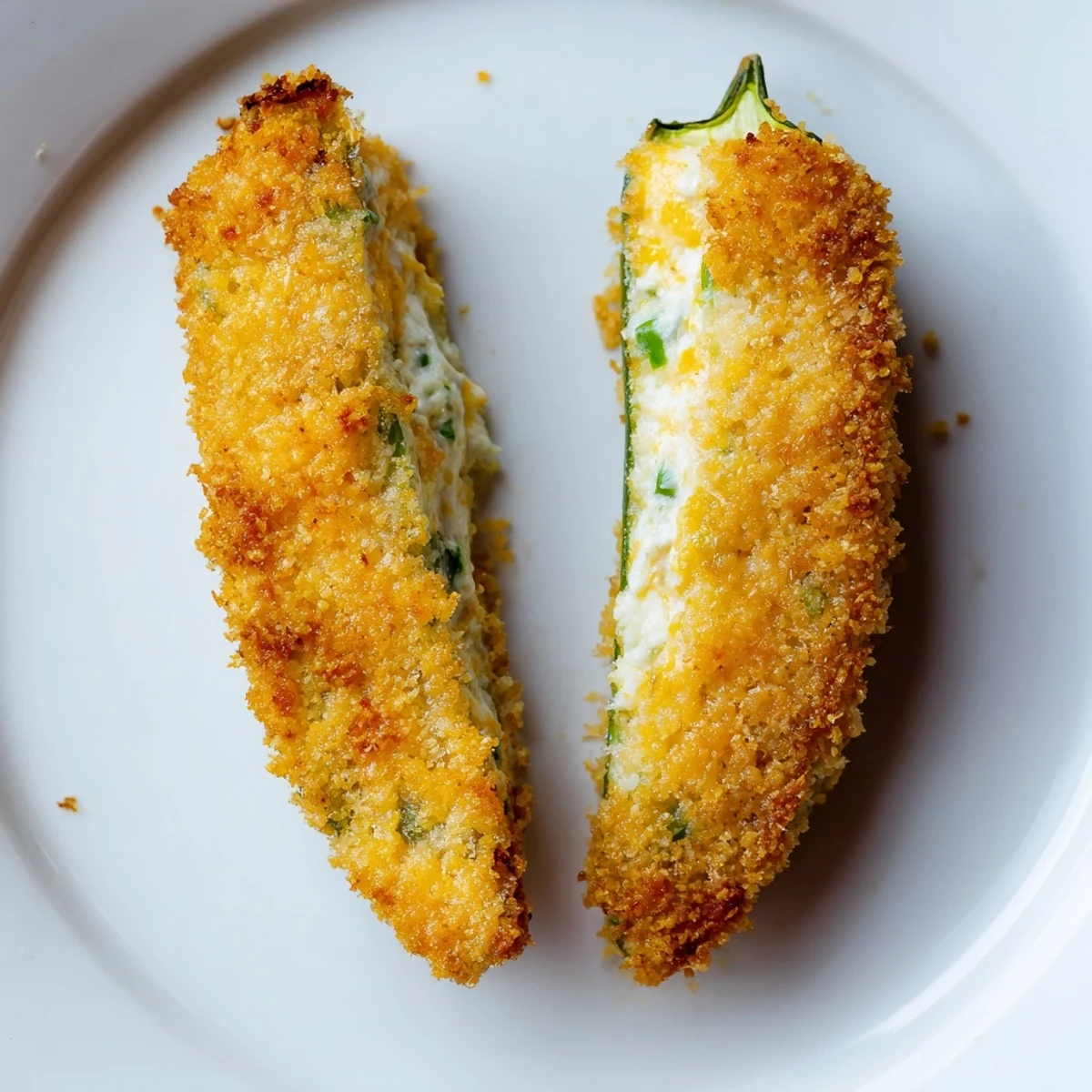 Freshly cooked jalapeño poppers from the air fryer, filled with cheddar and cream cheese.