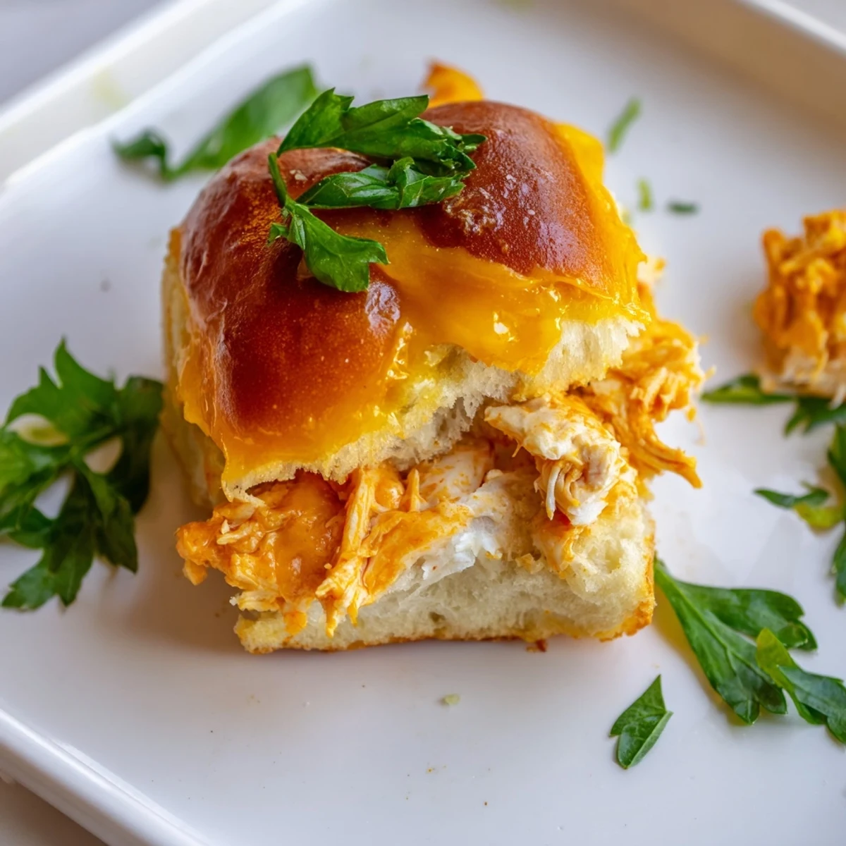 Golden-brown, cheese-pull sliders filled with creamy Buffalo chicken pizza dip, served warm on soft Hawaiian rolls for game day.