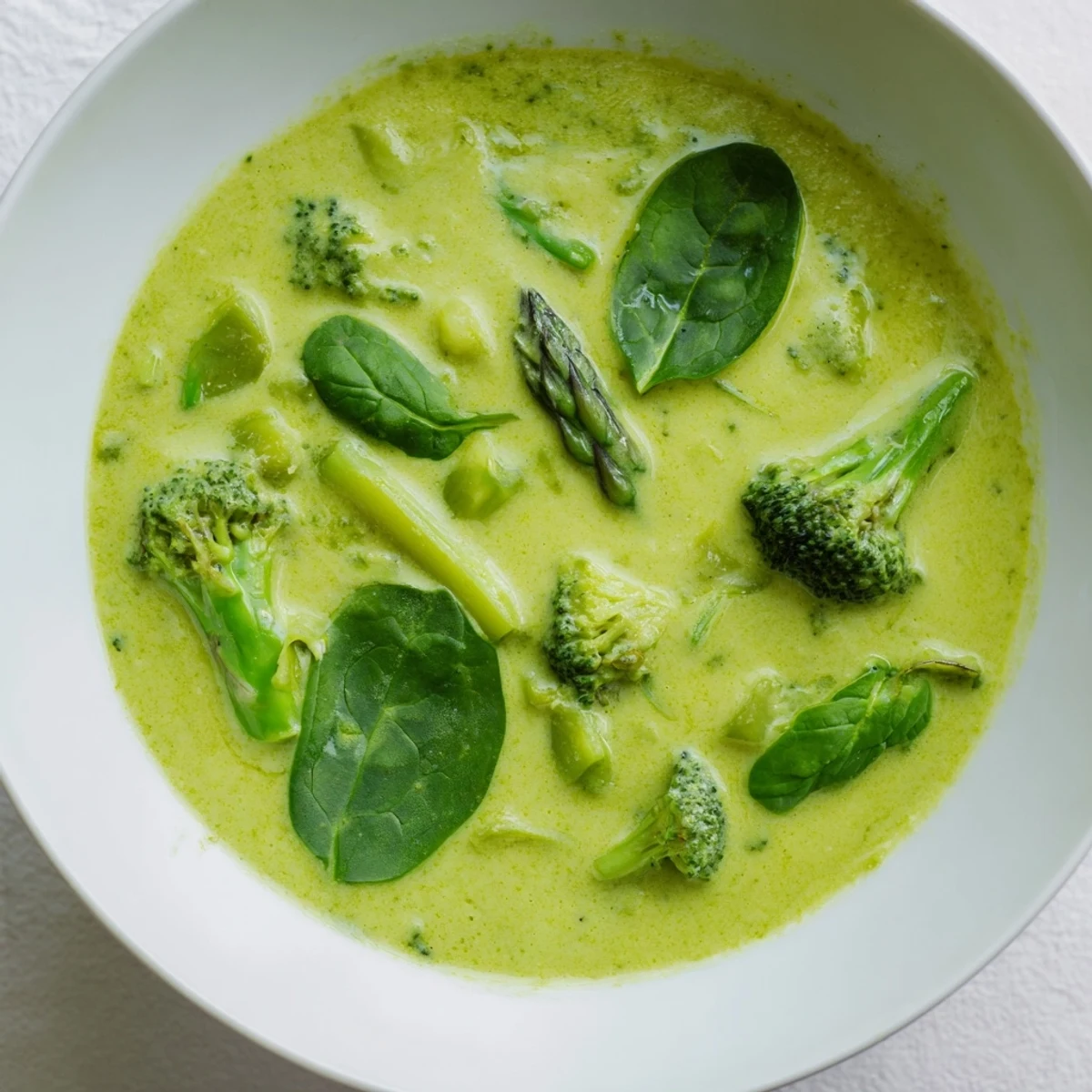 A ladle pours smooth, creamy Big Green Immunity-Boosting Vegetable Soup into a bowl, highlighting its vibrant green color and steam rising from the hot broth.