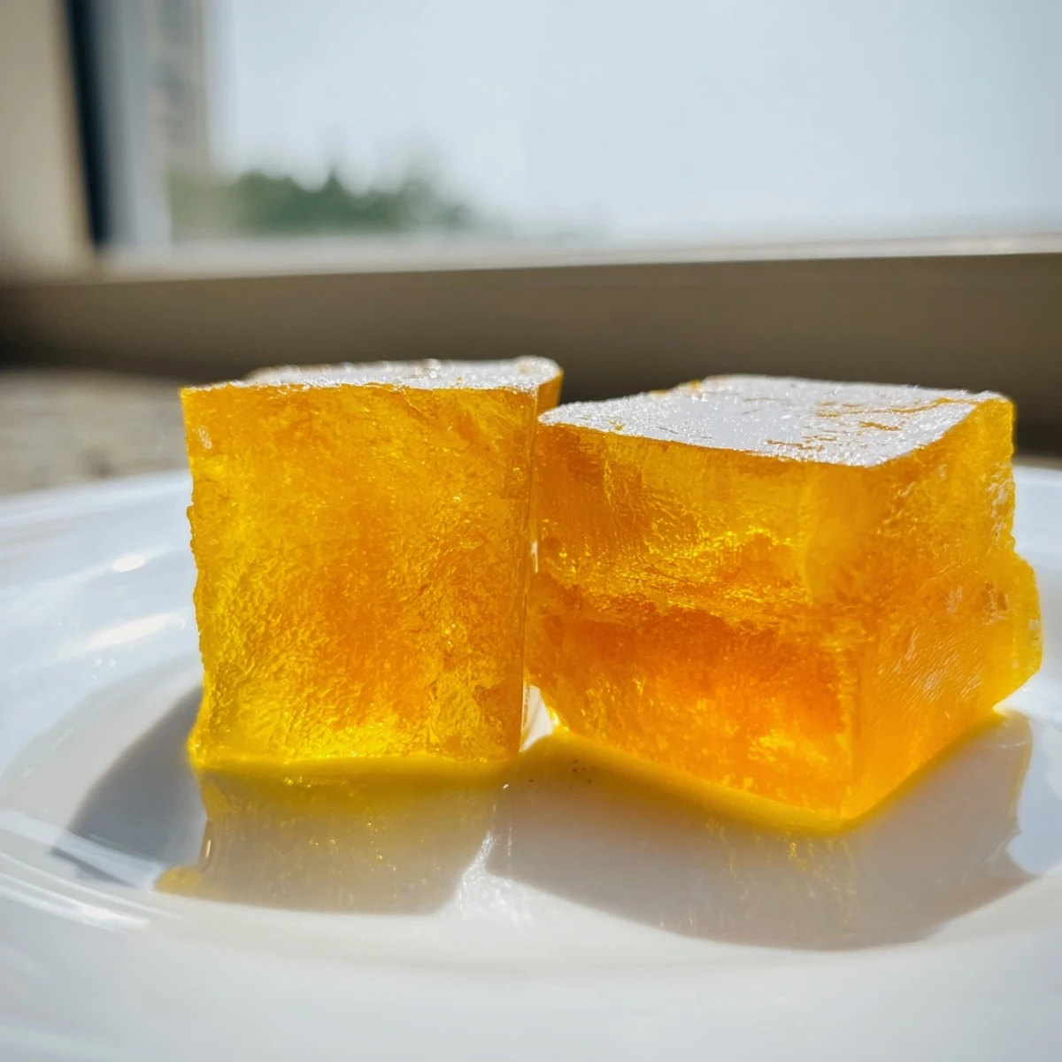 Clear glass holds dissolving Lemon Ginger Turmeric Wellness Cubes next to fresh lemon slices.