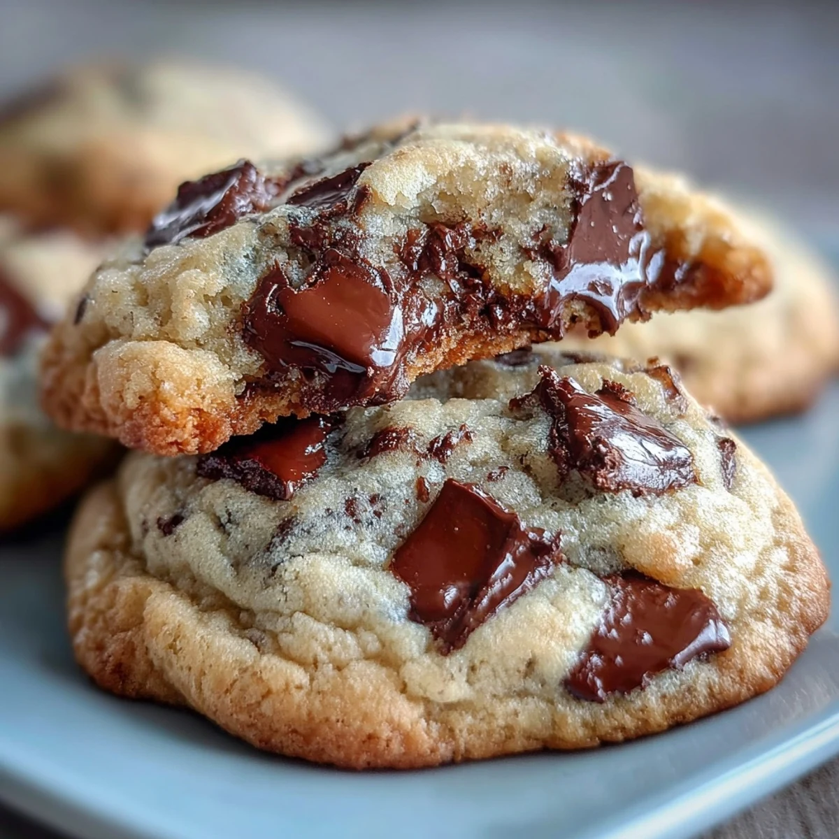 Golden-brown Yogurt Chocolate Chip Cookies with melty chocolate chips rest on a cooling rack, showcasing a soft, chewy texture.
