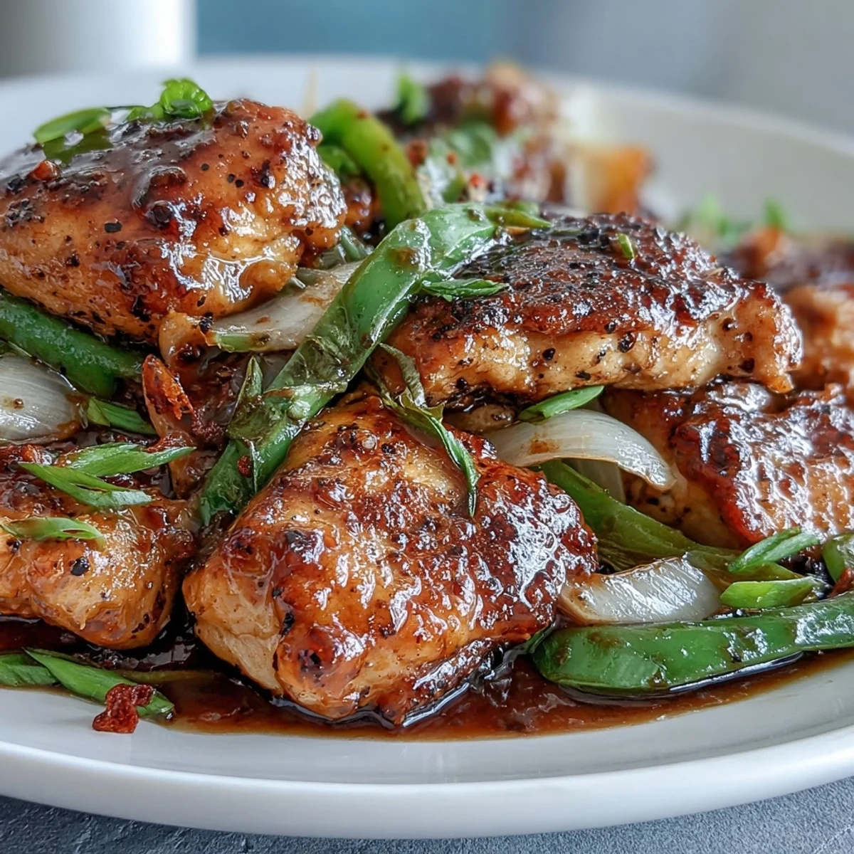 Black Pepper Chicken sizzling in a skillet with crisp bell peppers, showcasing the bold, peppery sauce of this easy weeknight dinner.