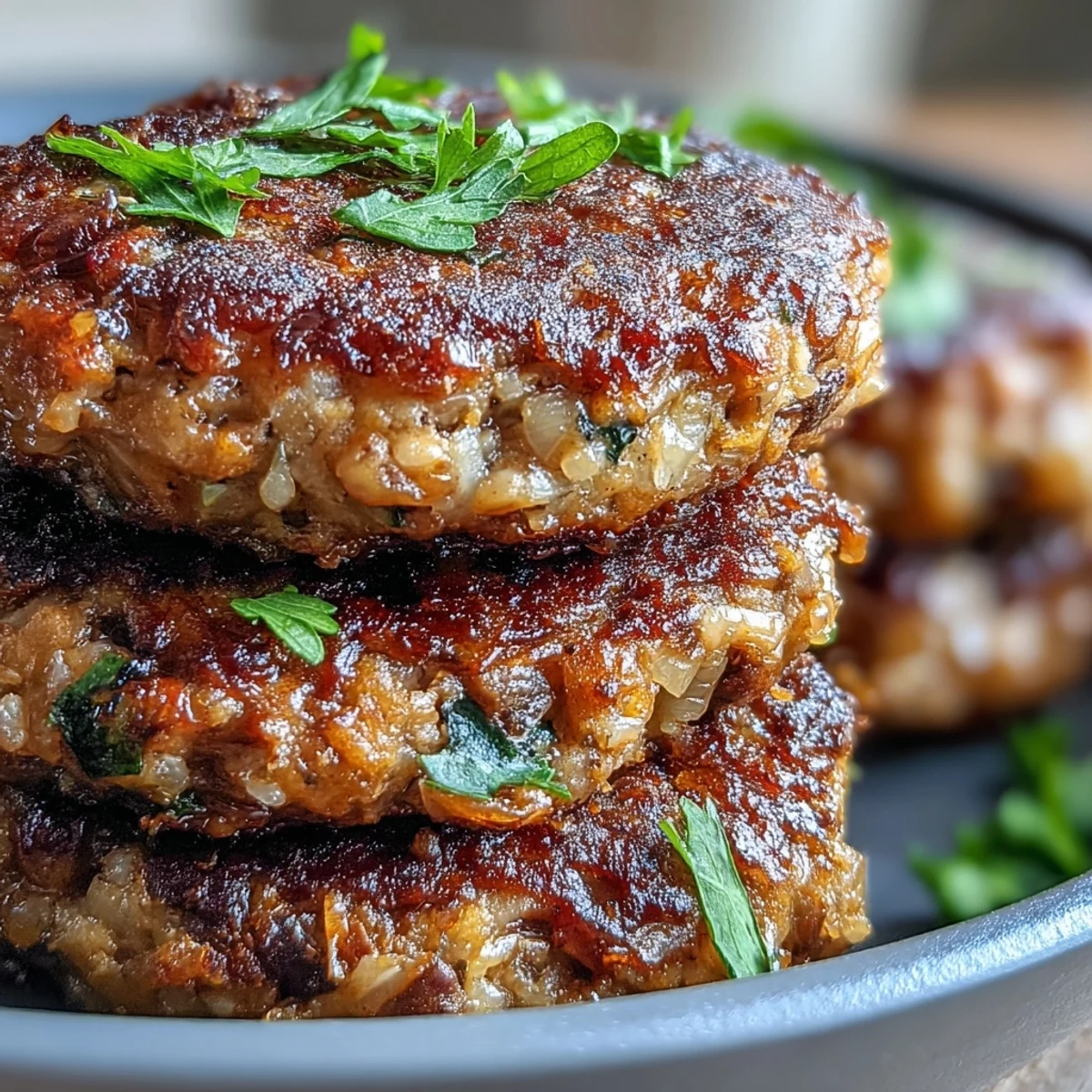 Golden-brown Black-Eyed Pea Burger Patties baked on a sheet pan, garnished with fresh parsley and smoked paprika.