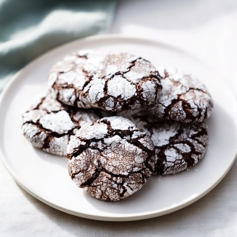 Fudgy Chocolate Crinkle Cookies with a powdered sugar coating, perfect for a sweet dessert.