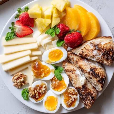 Good Morning Sun Breakfast Board overflowing with fresh fruits, cheeses, and baked goods, ready to share.