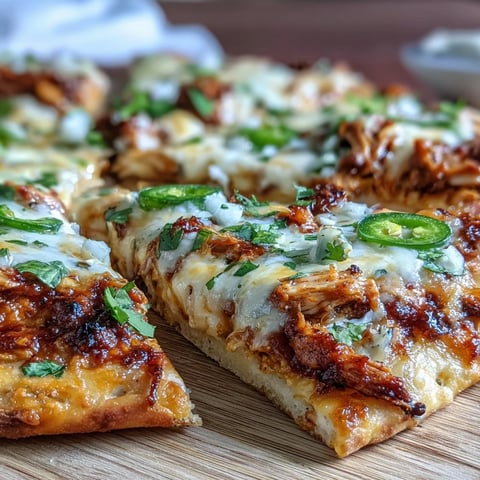 Golden Garlic Naan Chicken Enchilada Pizzas with melted cheddar and spicy jalapeños are baked until bubbling and served hot.