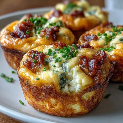 Golden-brown Ranch Bacon Breakfast Egg Bites topped with chives are arranged on a white plate next to crispy bacon strips and a fork, showcasing a perfect grab-and-go high-protein breakfast.