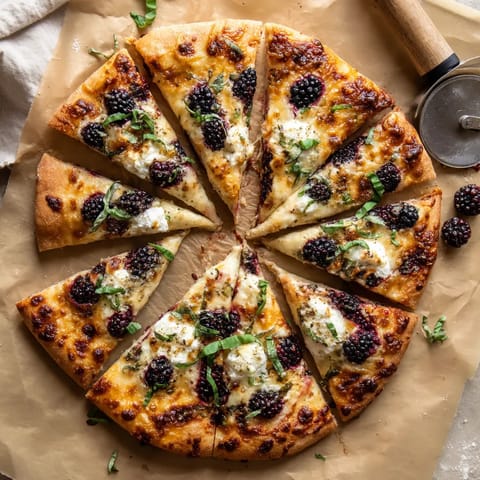 A pizza with blackberries and cheese.