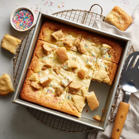 A slice of cake with white frosting and sprinkles.