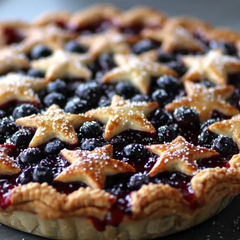A blueberry pie with stars on top.