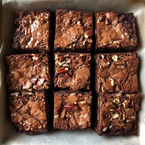 A tray of brownies with nuts.