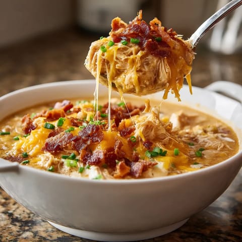 A bowl of soup with a spoon in it.
