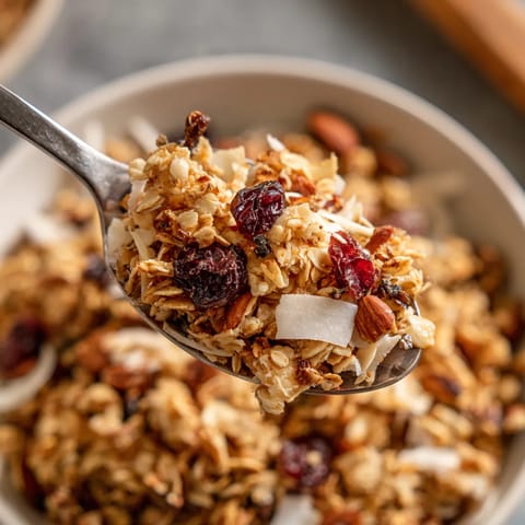 A spoon full of granola.