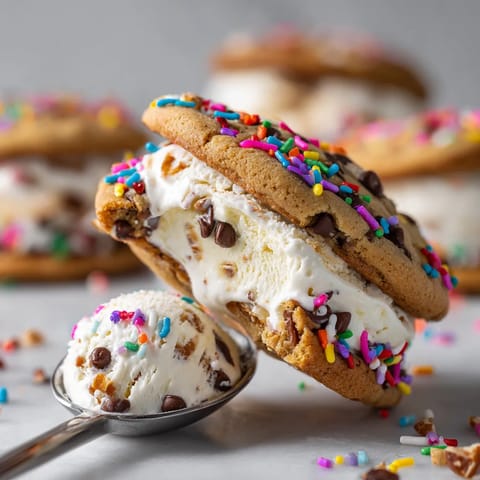 A cookie sandwich with white and brown frosting.