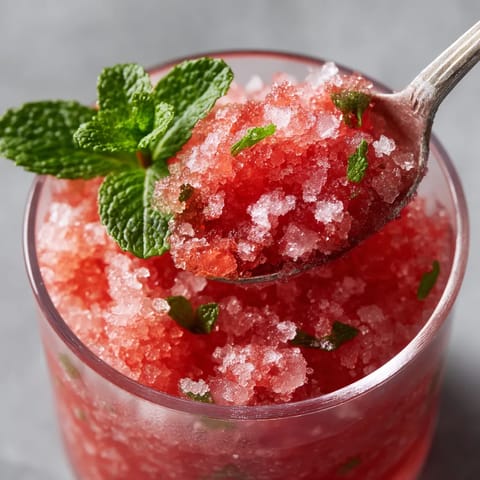 A glass of red fruit with a spoon in it.