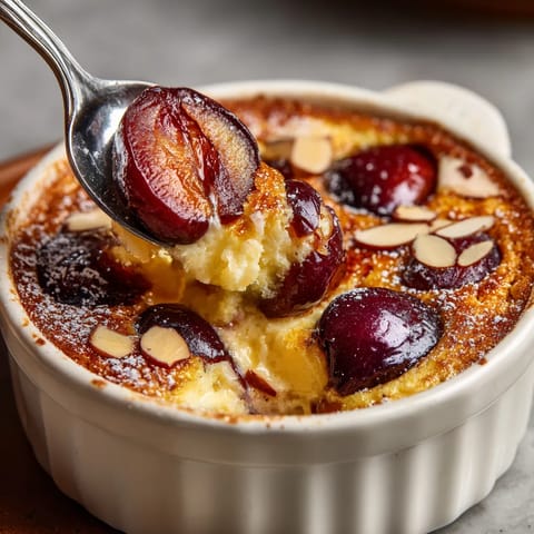 Une tarte aux cerises est servie dans un bol en verre.