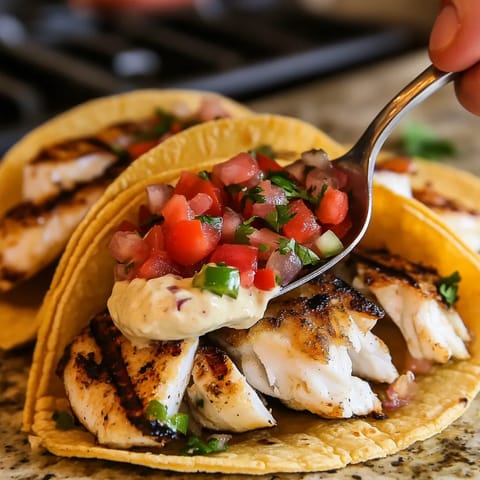 A person is holding a spoon with a taco on it.