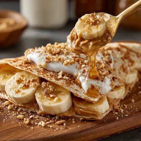 A banana split with peanut butter and bananas.