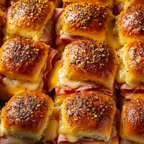 A plate of ham and cheese sandwiches.