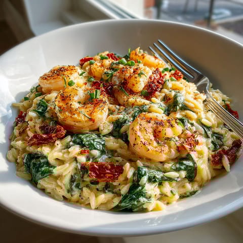 A bowl of shrimp and pasta.