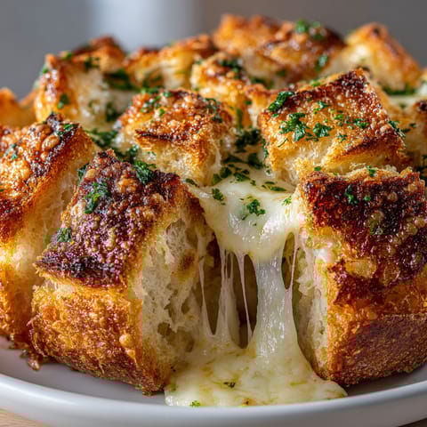 A plate of cheesy garlic pull-apart bread.