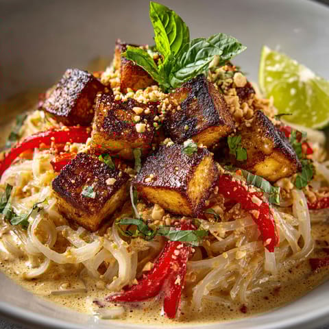 A bowl of food with a green leaf on top.