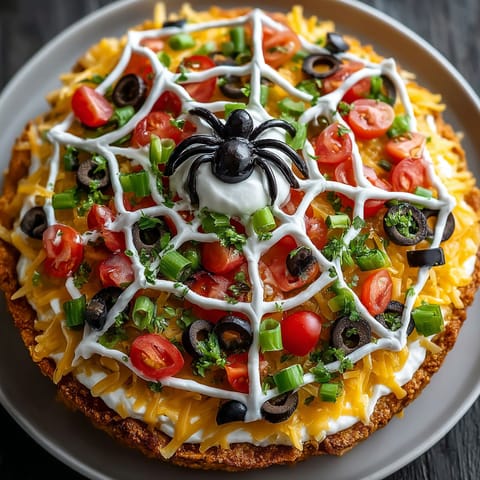 A pizza with a spider on top.