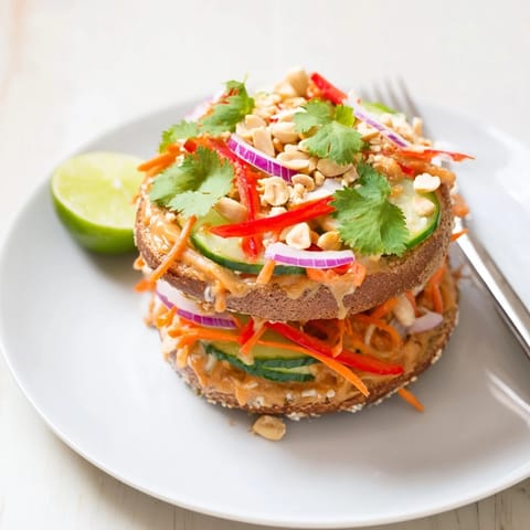 Thai Peanut Veggie Pizza Bagels