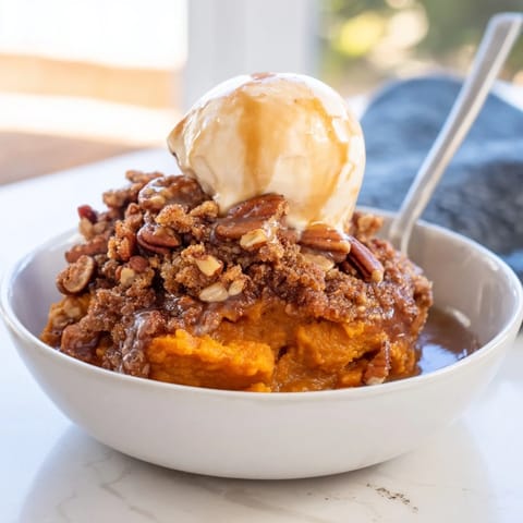 Creamy Sweet Potato Casserole Rebel Float with vanilla ice cream and crunchy pecan topping.  