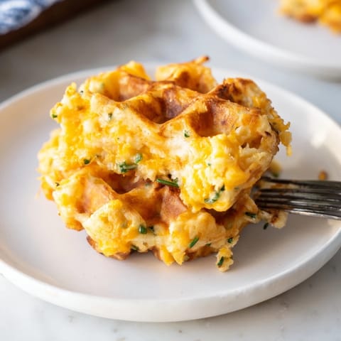 Zesty Cheddar Jalapeño Biscuit Waffles topped with honey for a savory breakfast twist.  