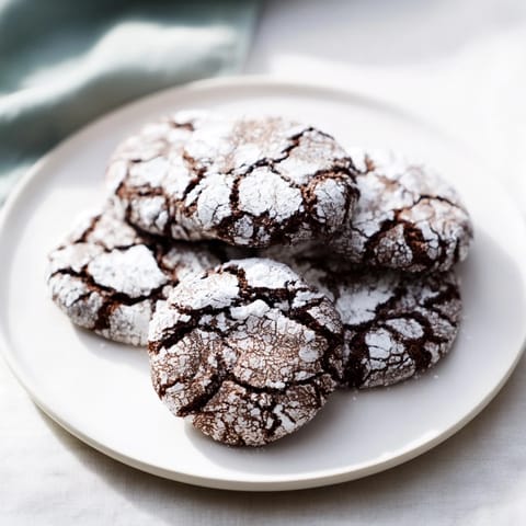 Fudgy Chocolate Crinkle Cookies with a powdered sugar coating, perfect for a sweet dessert.