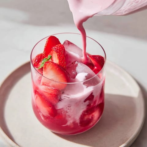 Refreshing Refresher Copycat Pink Drink garnished with vibrant strawberries, a perfect summer quencher.