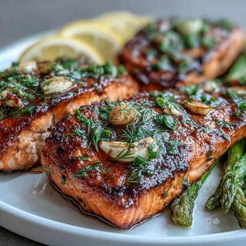 A vibrant plate of Marry Me Salmon with roasted asparagus and lemon wedges, flaking easily with a fork to reveal tender, moist flakes.  