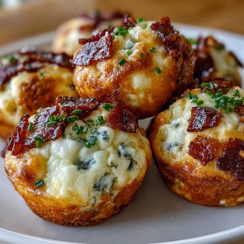 A close-up view of Ranch Bacon Breakfast Egg Bites highlights their cheesy tops and steam rising from the freshly baked muffins.