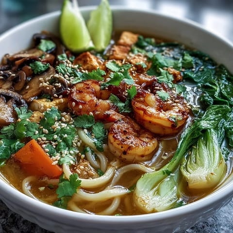 Customizable mini hot pot bowls on tabletop burners with shrimp, veggies, and dipping sauces.