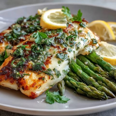Flaky lemon herb tilapia fillets baked to perfection, served with bright green steamed asparagus for a light and healthy dinner.