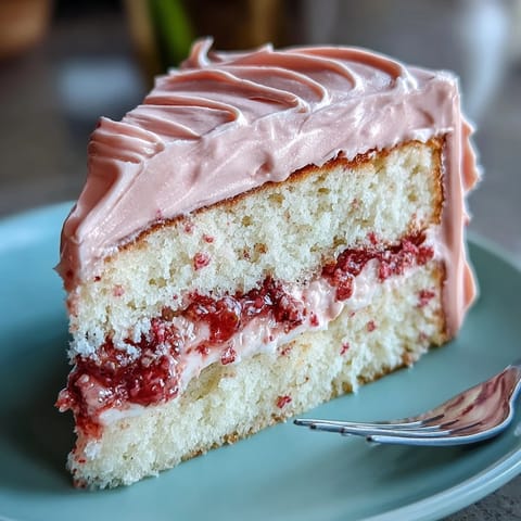 Decadent vanilla layer cake with luscious strawberry buttercream, beautifully frosted in pink ombre for Galentines celebration.