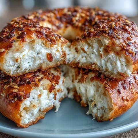 Golden-brown homemade bagels topped with savory everything seasoning, made with protein-rich Greek yogurt for a nutritious breakfast or snack.
