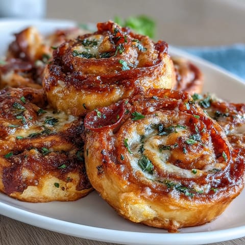 Flaky pastry pinwheels bursting with pepperoni, marinara, and melted mozzarella cheese. A savory, cheesy appetizer perfect for parties.
