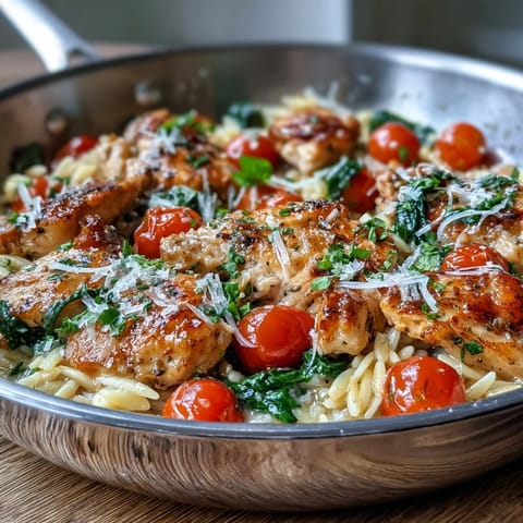 Tender chicken and orzo in a luscious sauce, a satisfying one-pan meal perfect for weeknights.