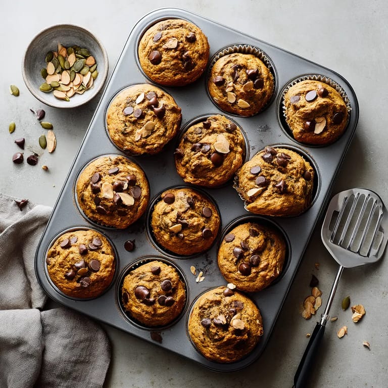A tray of muffins with chocolate chips.