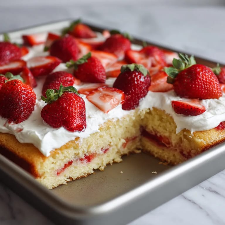 A slice of cake with strawberries on top.