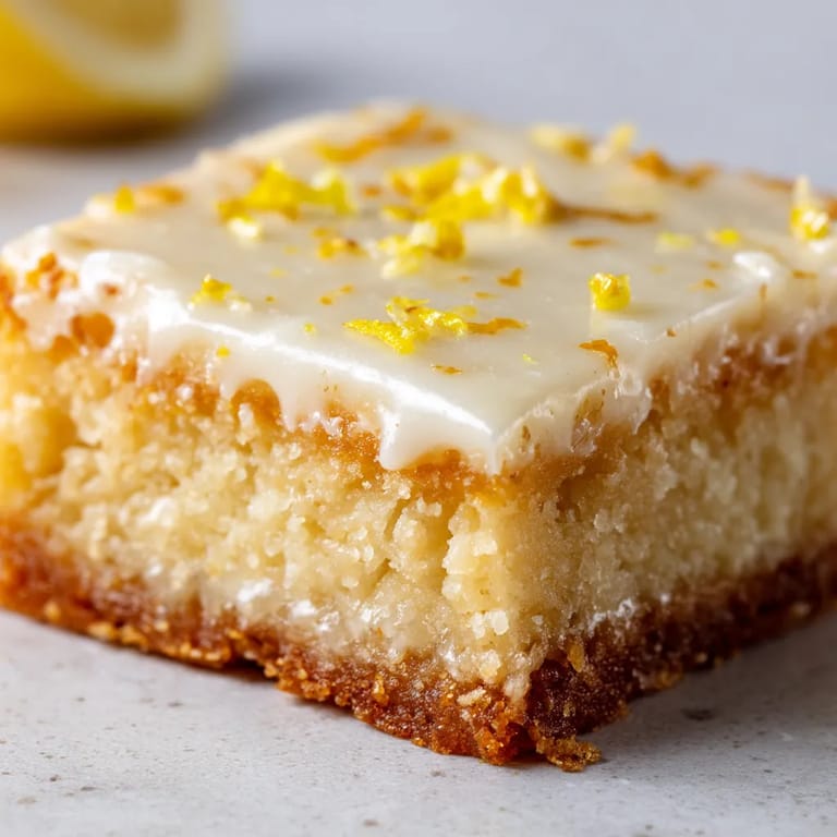 A slice of cake with lemon on top.